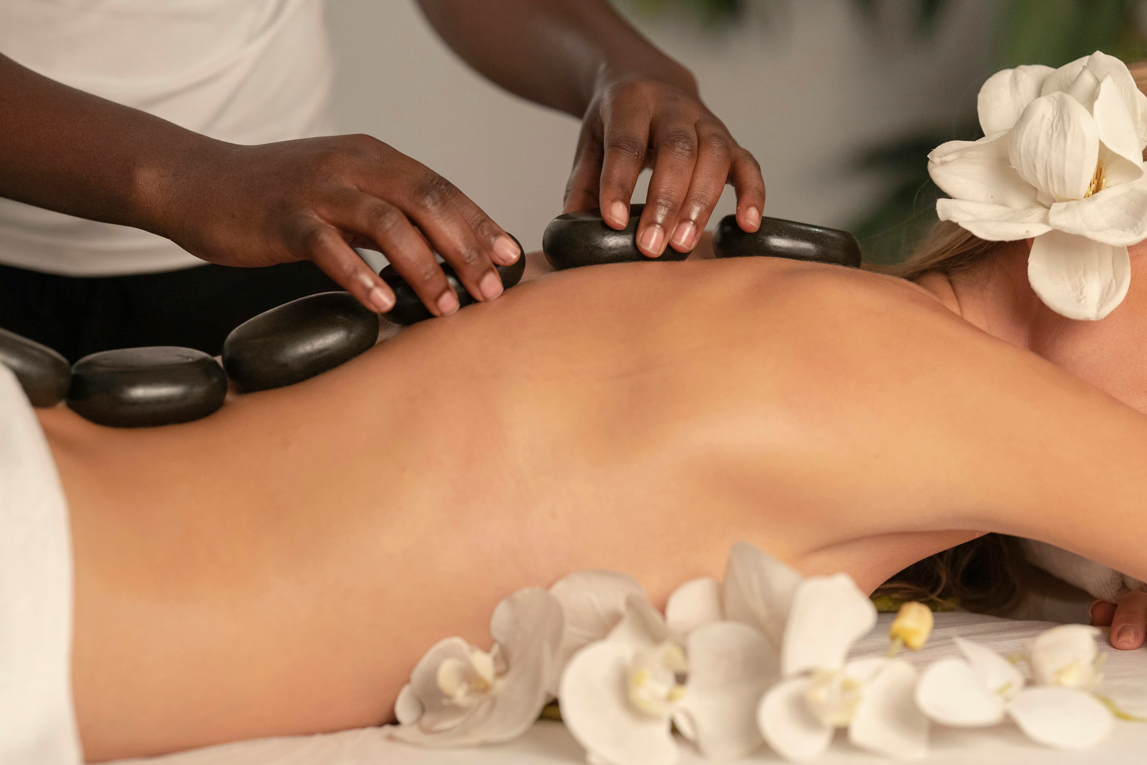 Calm spa treatment room with low lighting